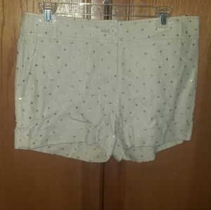 J. Crew 6 khaki linen cuffed shorts metallic gold polka dots
